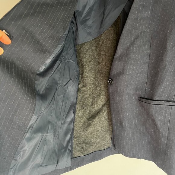 SPANX Womens Perfect Collarless Blazer MEDIUM Navy Grey Pinstripe Ponte - Picture 5 of 10